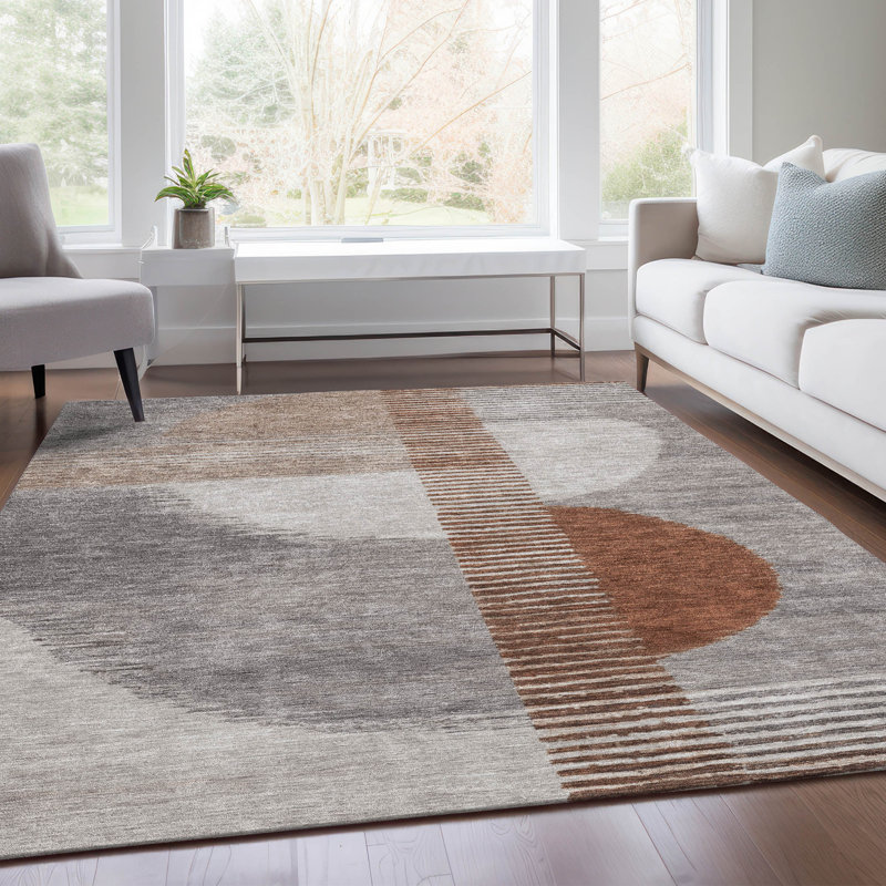 Machine Washable Indoor/Outdoor Xhevrie Taupe Rug, Rectangle 2'6" x 3'10"