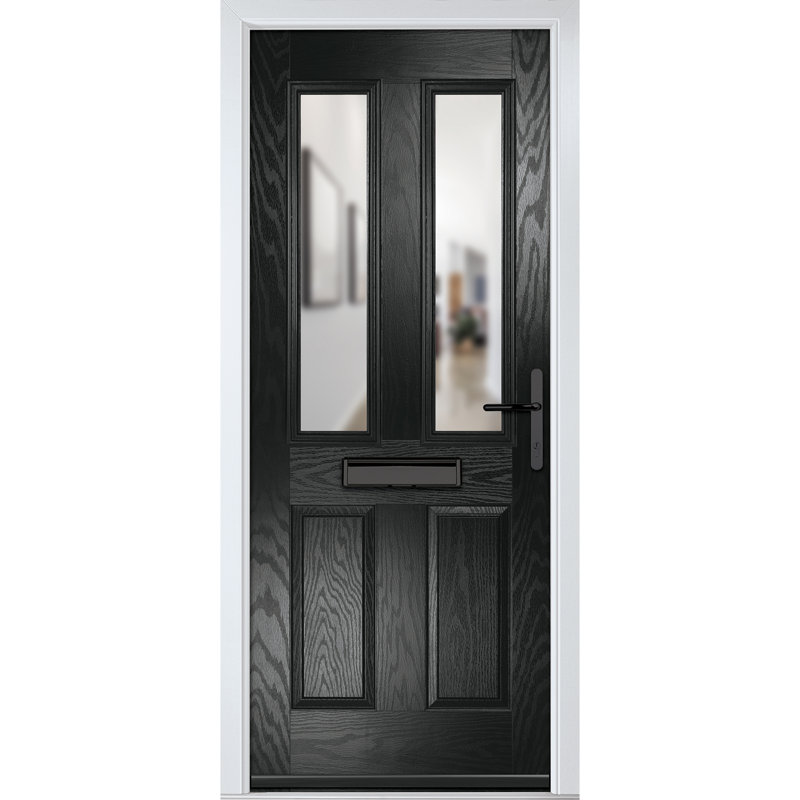 Crystal GRP Front door Carnoustie Black 920mm x 2090mm Open in Right hand Clear Glass, Left, Black, 89mm x 209mm