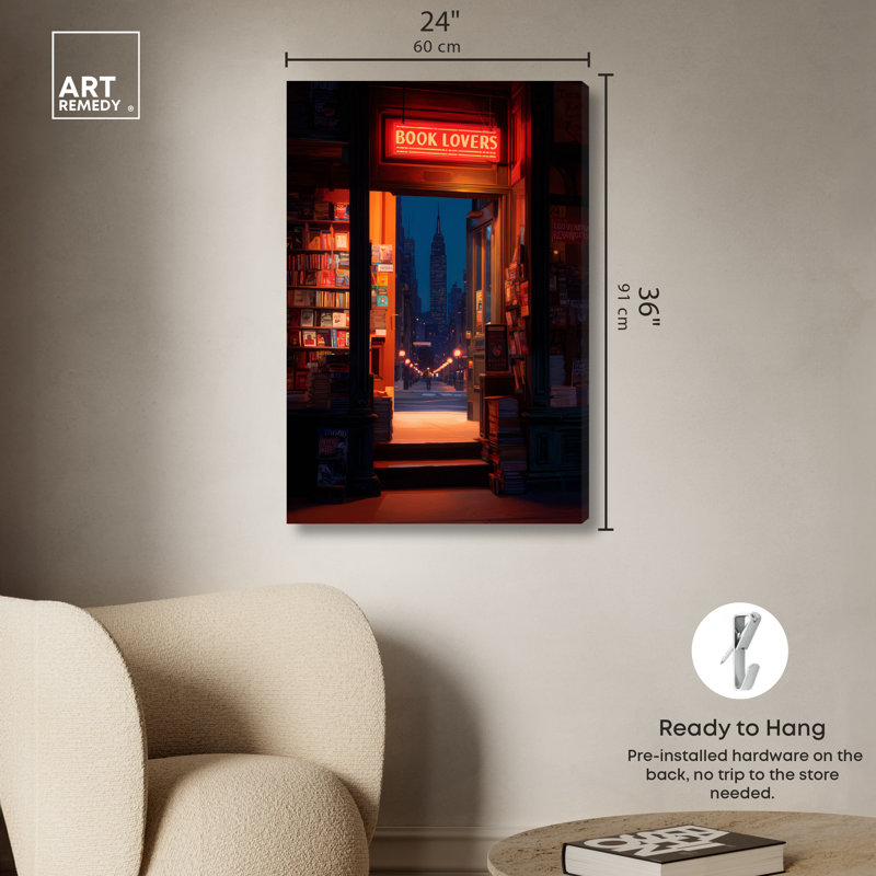 «New York Bookstore», reproduction sur toile par Art Remedy, tendue sur châssis, 24 x 36, 36"H x 24"W, Gallery Wrapped