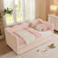 Lit de jour en vichy douillet avec canapé-lit gigogne sans sommier, avec port USB et tissu en lin-432685191