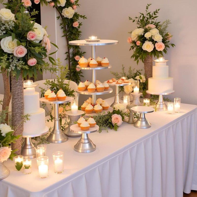 3 Pcs Silver Metal Cake Stand Set