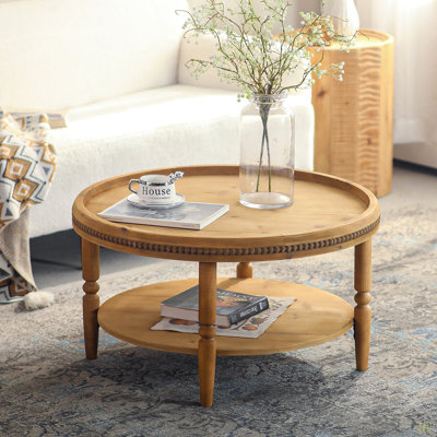 Table basse ronde de 31,3 po avec étagère de rangement Boho