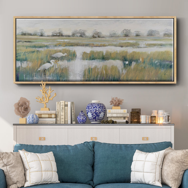Marshland View V - Peinture sur toile avec cadre flottant, H 8 po x l 20 po, Naturel