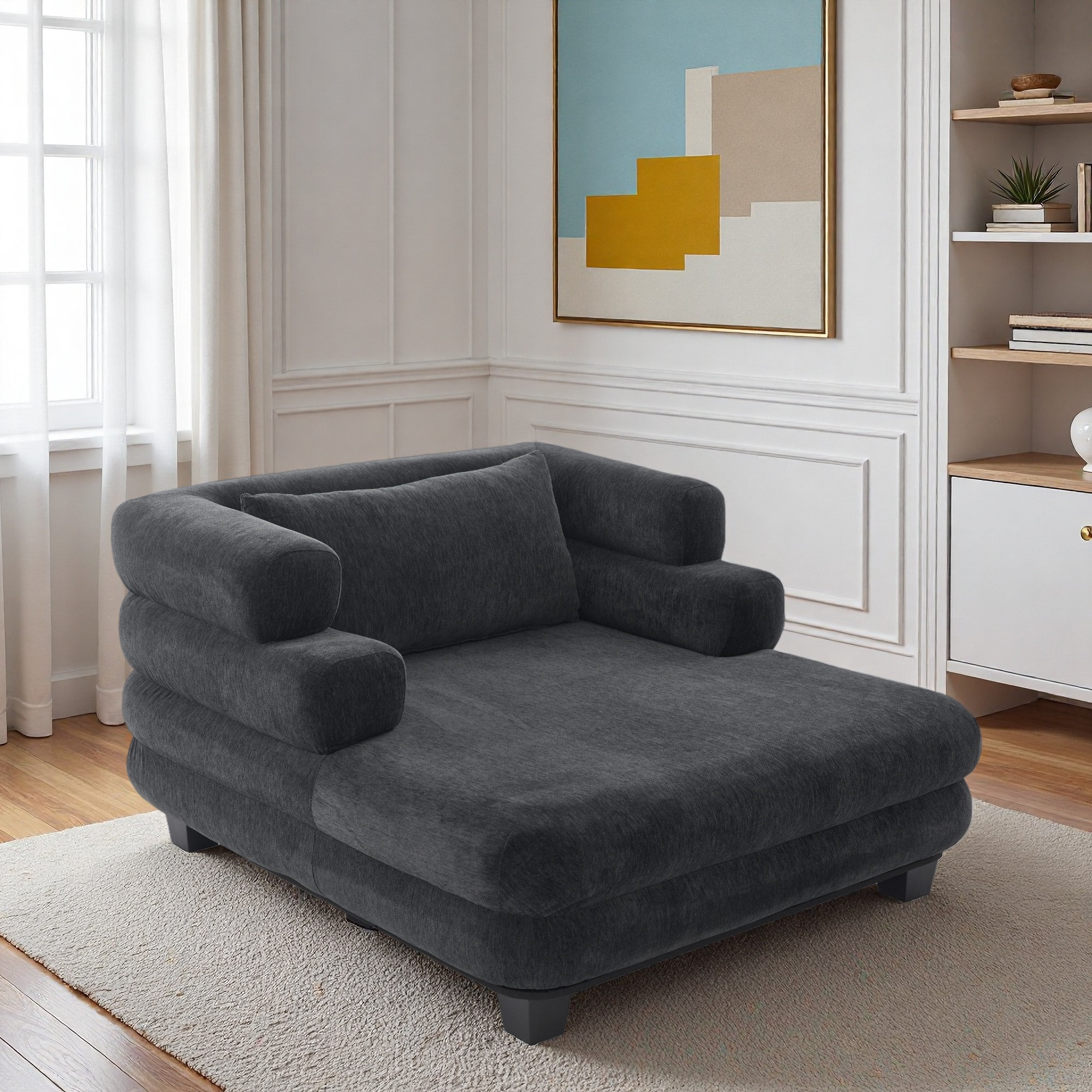 Everly Quinn Modern Chenille Chaise Lounge With Deep Seat And Layered