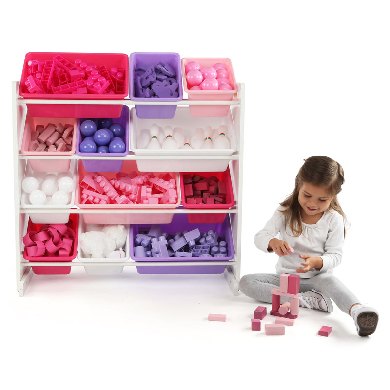 Organisateur de jouets avec bacs Rafael, Blanc / rose / mauve