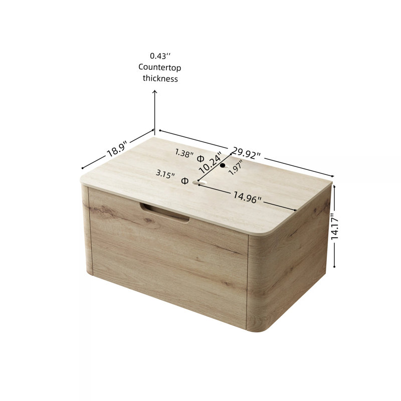Base de meuble-lavabo mural flottant en chêne blanc de 30 pouces avec plateau en pierre frittée, L 30 po