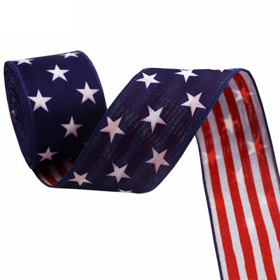 USA Flag Doubles Sided Faux Linen Wired Ribbon 5 Yards Patriotic Star Stripe Ribbon Roll For Fourth Of July Independence Day Wreath Bow Crafts Decor