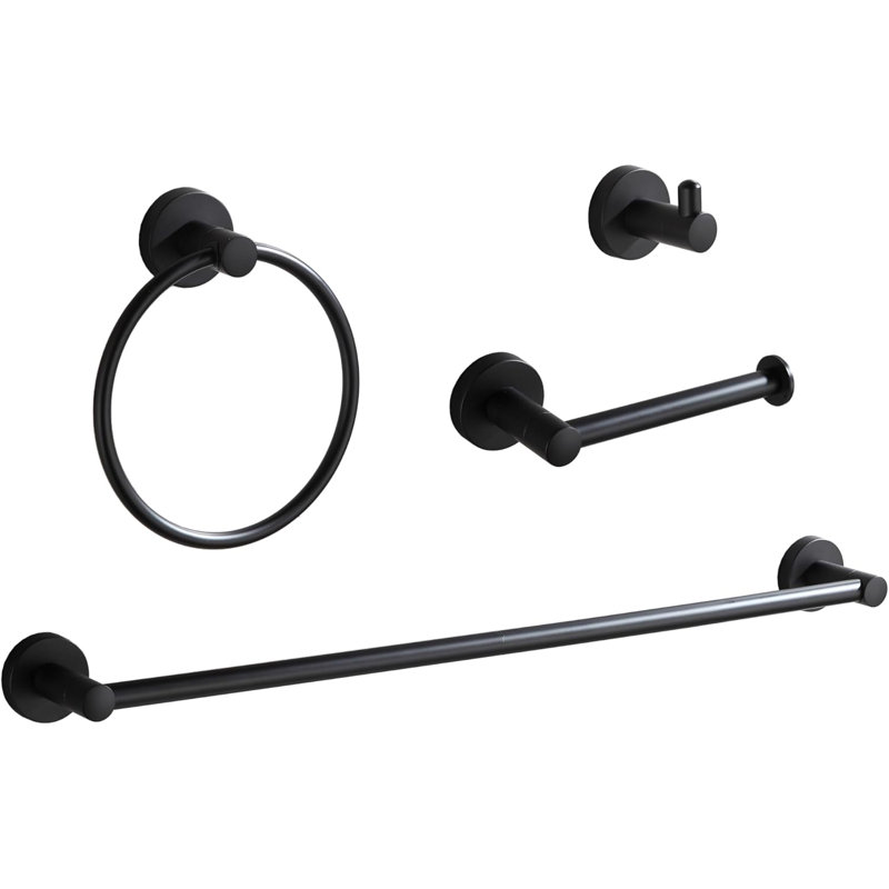 4-Pieces Bathroom Towel Rack  Adjustable Bathroom Hardware Set, Black