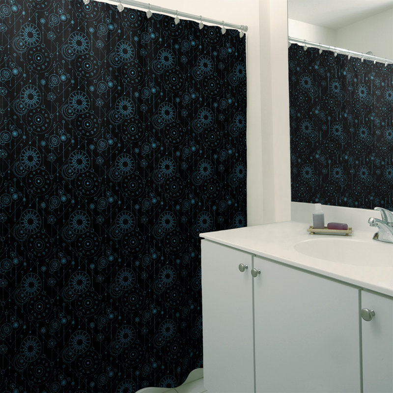 Katelyn Elizabeth Geometric Shower Curtain, Black/Blue