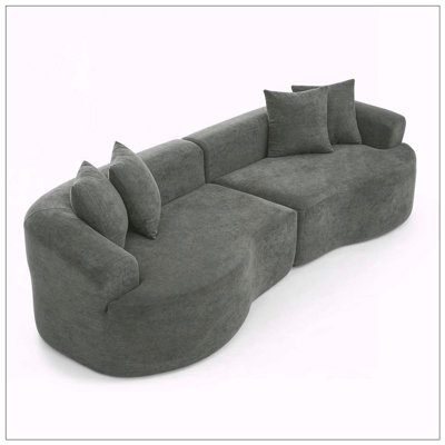 Modern 4-Seater Curved Sectional Sofa – Chenille, No Assembly Needed