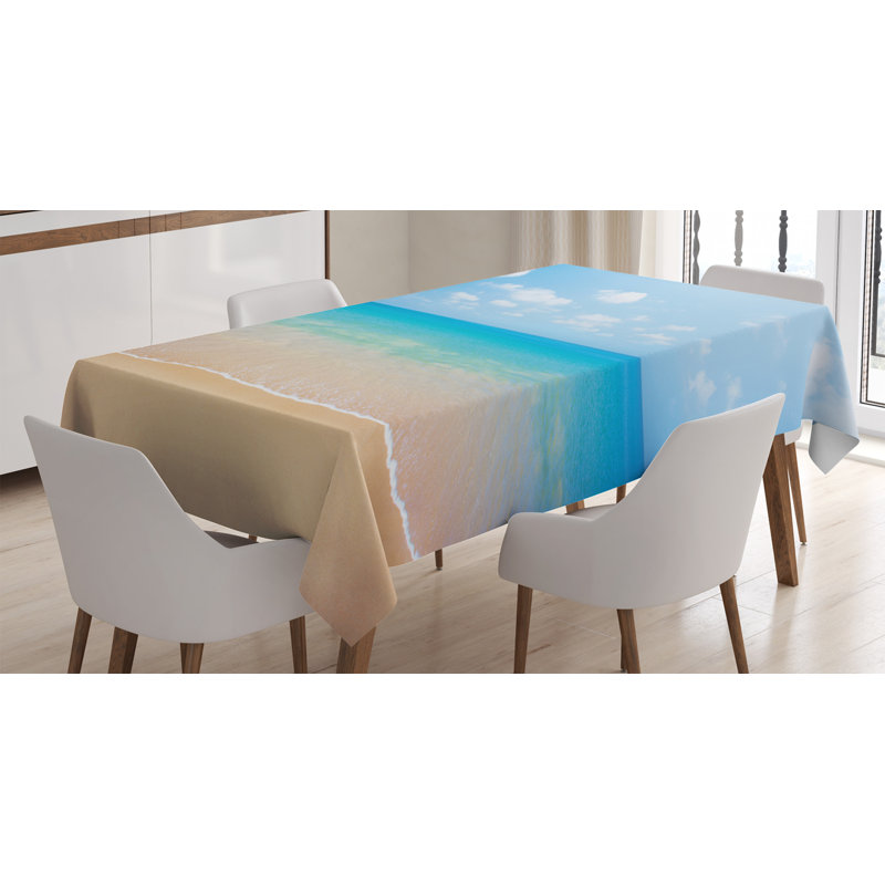 Ambesonne Ocean Tablecloth, Dreamy Hot Tropical Sea Coast With Soft Waves And Sunny Sky Landscape Nature Life, Rectangular Table Cover For Dining Room Kitchen Decor, 52" X 70", Cream Blue