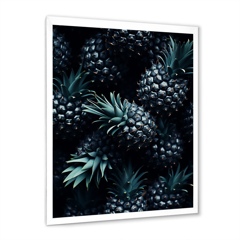 Ananas vert et noir - ananas, art mural, Cadre photo blanc, H 32 po x l 16 po x P 1 po