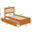 Lit plateforme en bois massif Mission avec pied de lit à panneau et lit gigogne-96140411