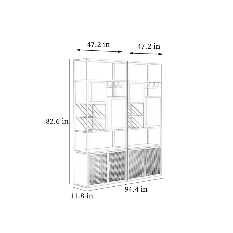 Iron Wine Rack, 82.6" H x 94.4" W x 11.8" D