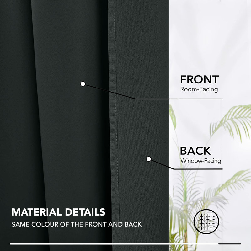 Triple Woven Blackout Curtains - Elegant Room Darkening, Black, Single Panel 168cm Width x 213cm Drop