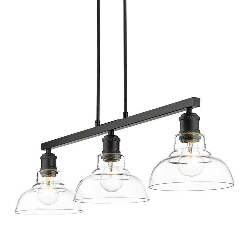 Luminaire suspendu linéaire à 3 lumières pour îlot de cuisine Searcy, Noir mat