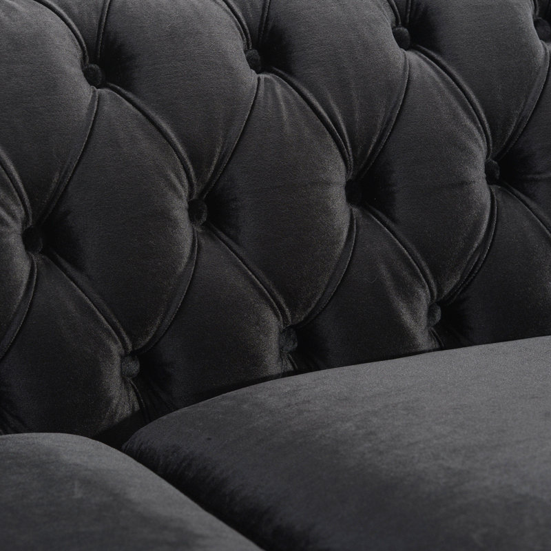 Sione 83" Upholstered Chesterfield Sofa, Black 100% Polyester