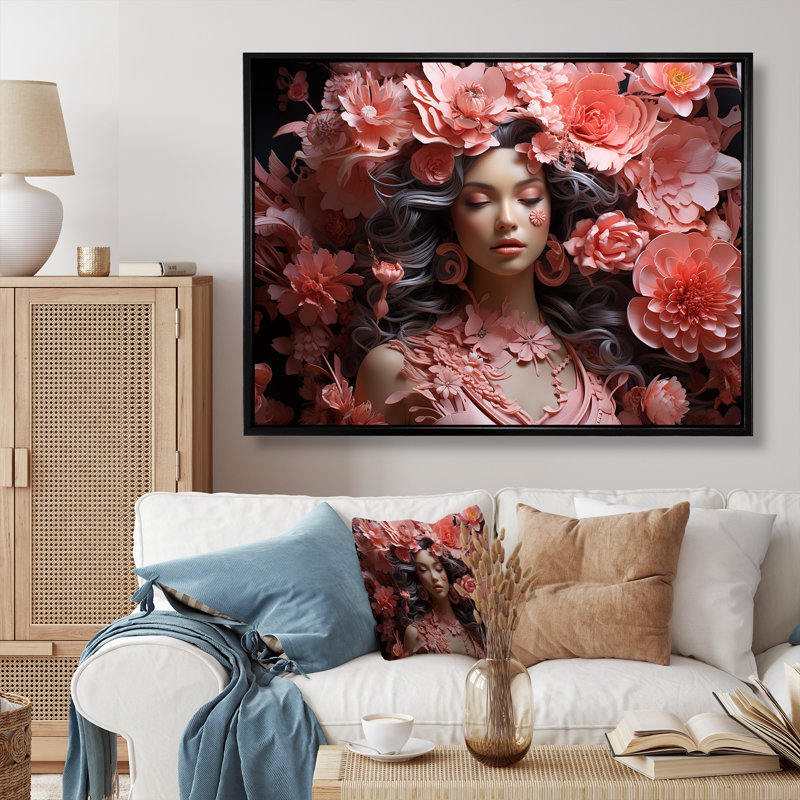 Indien Bhakti Blossom, Cadre flottant noir, 16" H x 32" W
