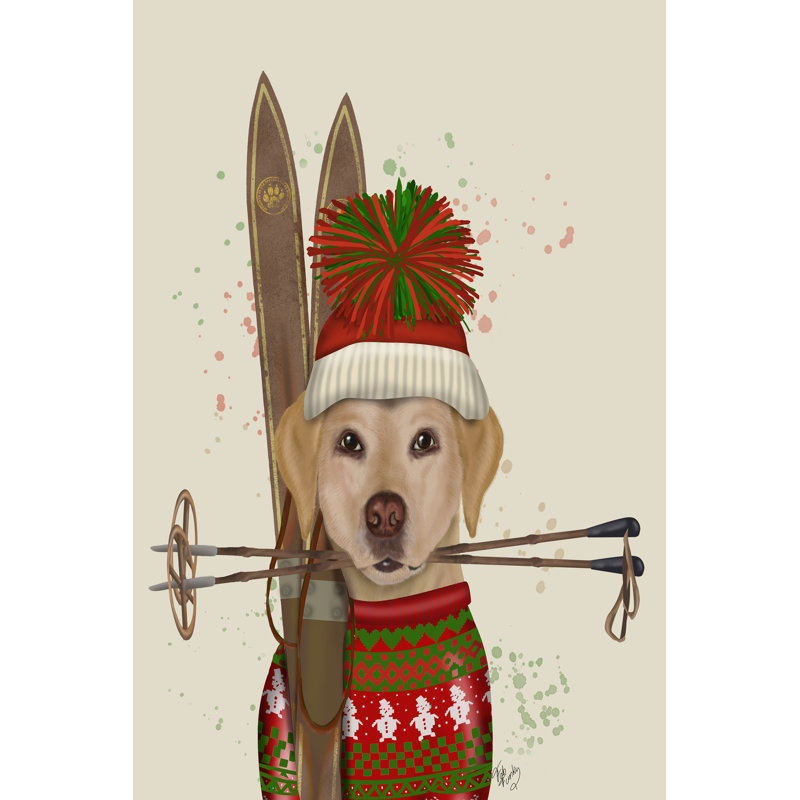 «Yellow Labrador, Skiing» par Fab Funky - impression sur toile tendue, H 36 po x l 24 po