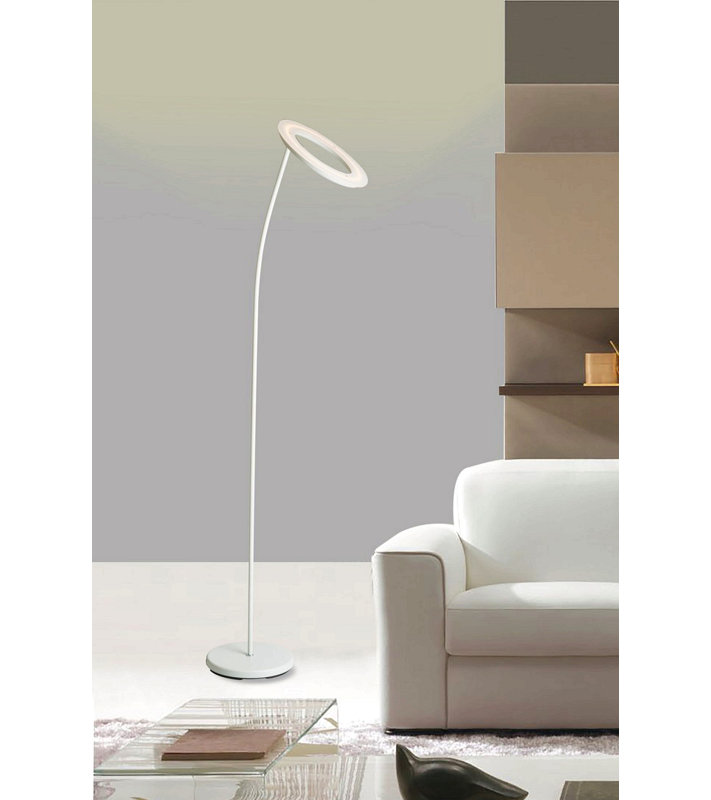 Lampe torchère sur pied en métal de 73 po de hauteur avec design Halo, finition blanc mat
