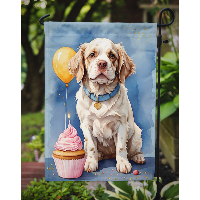 Drapeau de jardin «Happy Birthday», Épagneul clumber