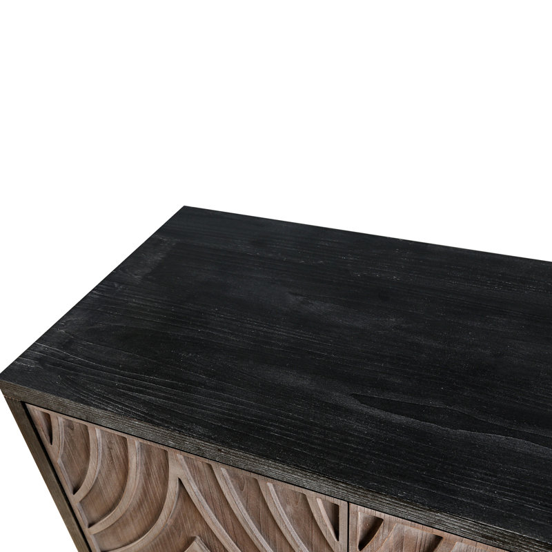 Buffet 60 po - Style antique pour la salle à manger 4 portes convexes, 2 tablettes réglables et rangement avec portes à motif concave