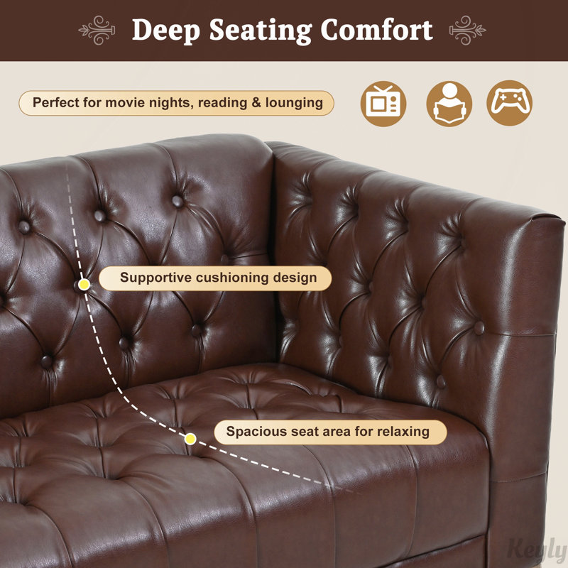 Canapé Chesterfield en cuir PU avec capitonnage à boutons, Similicuir noir