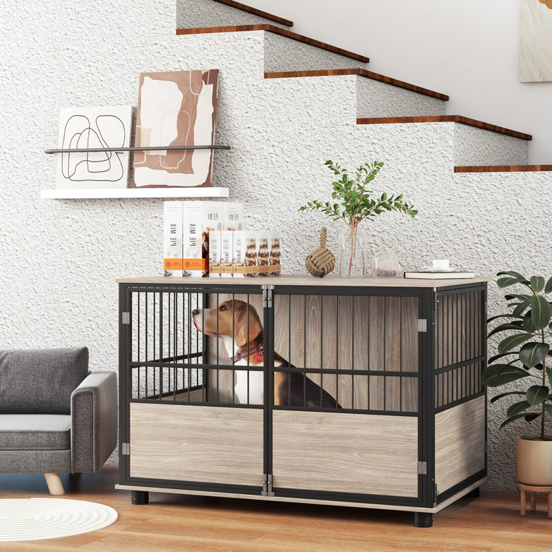 Cage en bois 39,5 ", 3 portes pour cage de chien, 3 portes