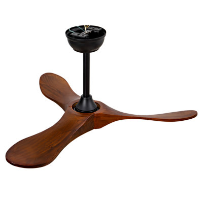 36-inch 3-Blade Solid Wood Ceiling Fan (No Light), 6-Speed, Reversible, Timer, Memory Function, DC Inverter, Remote Control, Compact Retro Ceiling Fan for Small Bedrooms
