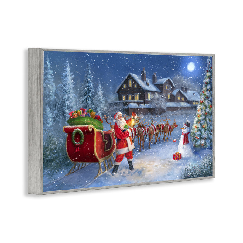 «Santa Snowy Night View», art de la giclée encadrée par Grateful Licensing, Estampe numérique Farmhouse, H 20 po x l 30 po