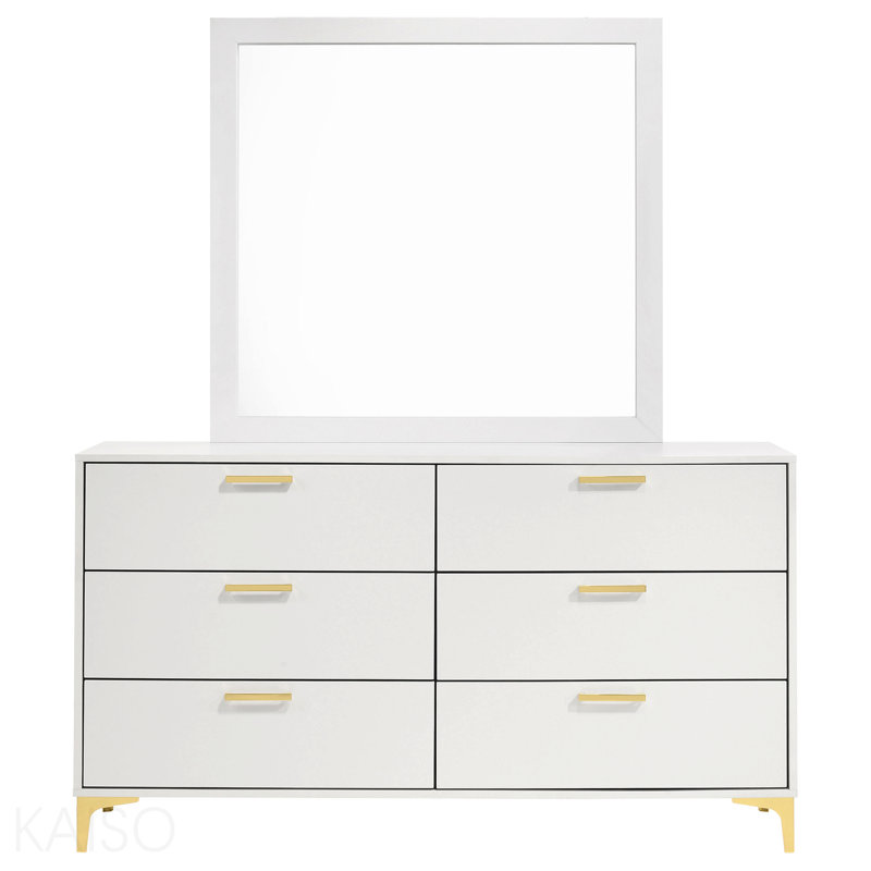 Commode blanche à 6 tiroirs avec miroir, Blanc
