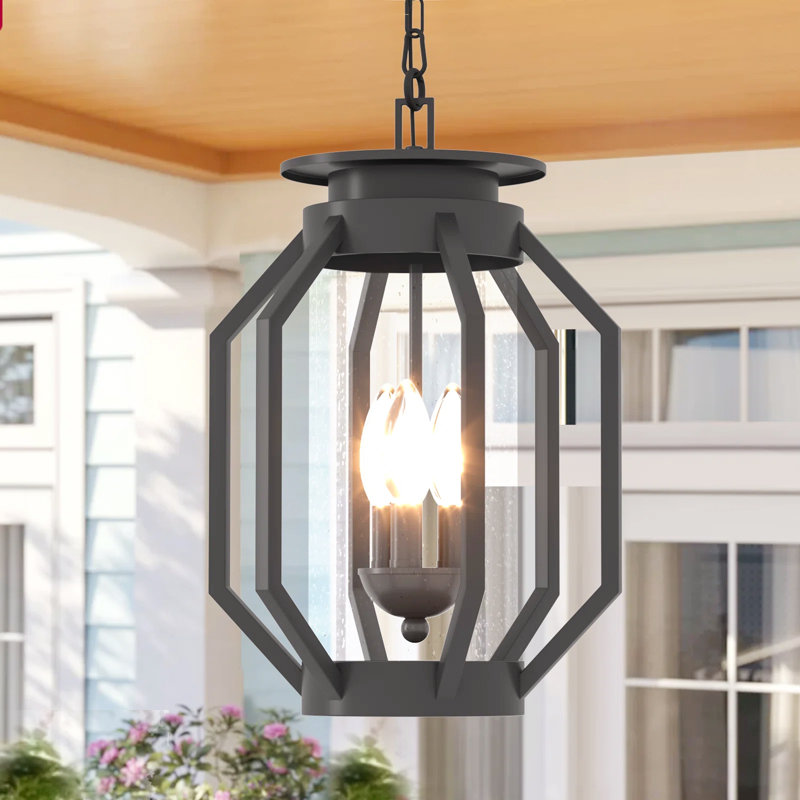 Millerville 3 - Light 18"H Oil Rubbed Bronze Iron Seeded Glass Outdoor Hanging Lantern