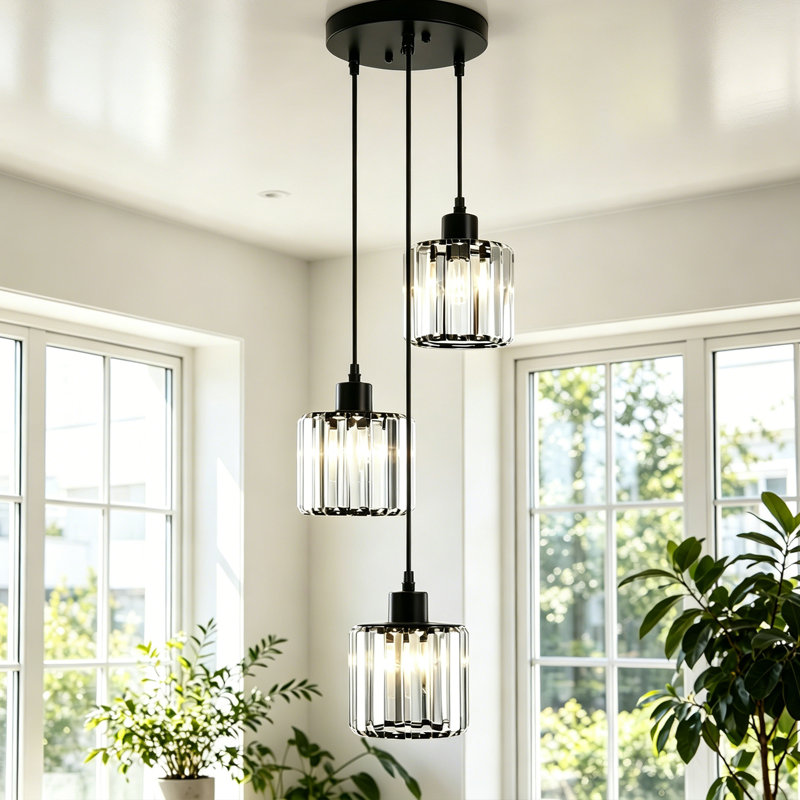 Stacyann 3 - Light Dimmable Round Crystal Chandelier with Crystal Lampshade, Dining Room Light Fixture Over Table with Adjustable Height