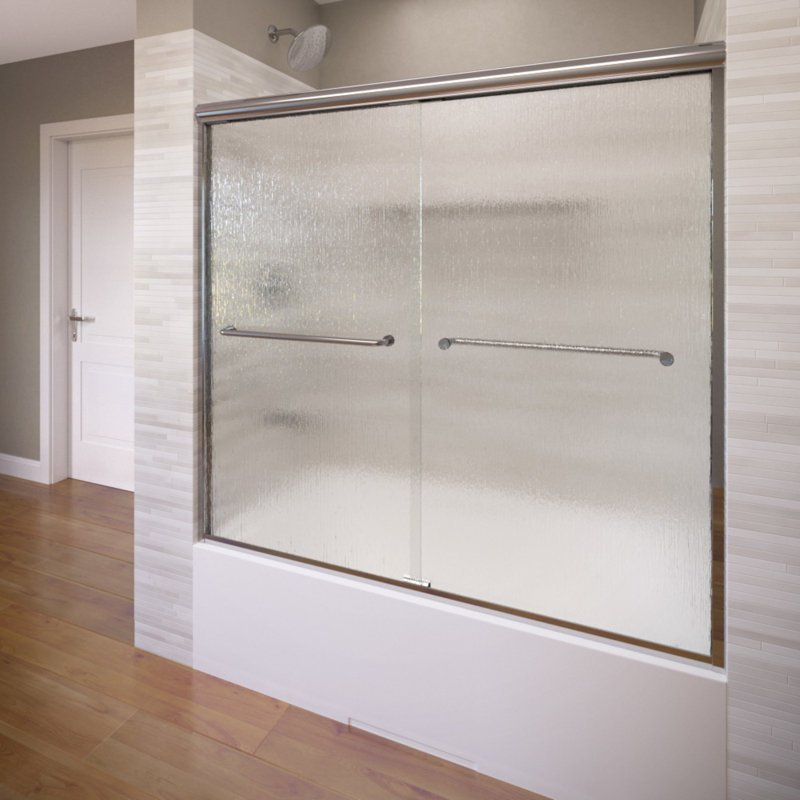 Infinity 29.25" W x 57" H Bypass Semi- Frameless Tub Door, Silver, Rain