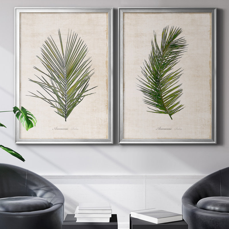 Palm Botanical I - ensemble de 2 impressions, H 18,5 po x l 49 po, Toile encadrée, Argent argent