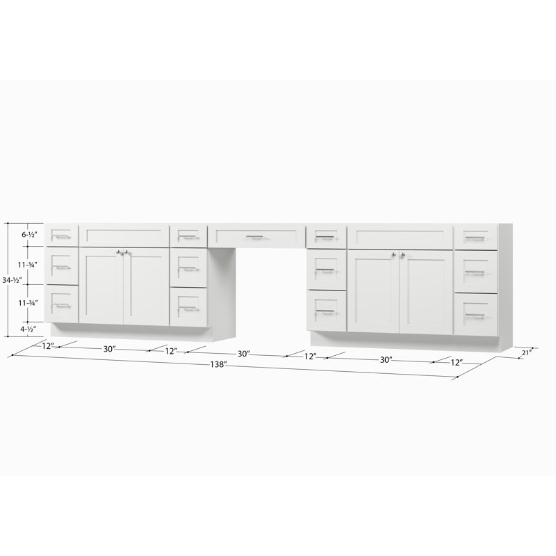 138'' Double Bathroom Vanity Base Only, White