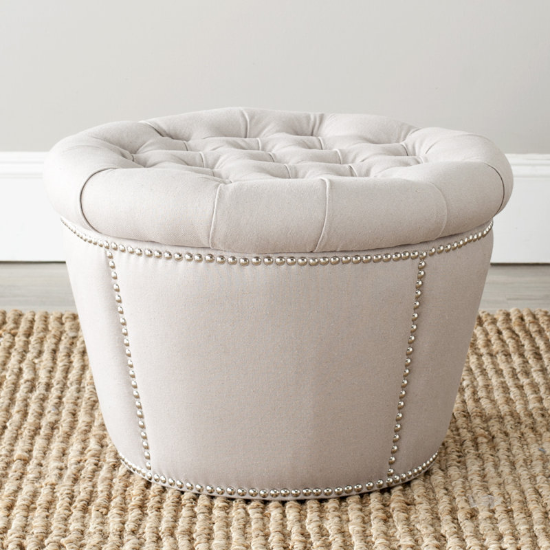Repose-pieds de rangement rond 23,6 po, Lin beige