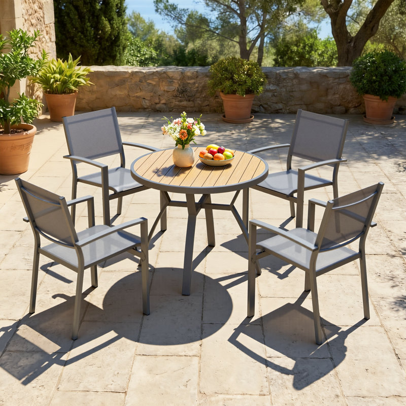 Ensemble repas pour 4 personnes avec table ronde en aluminium 4 personnes