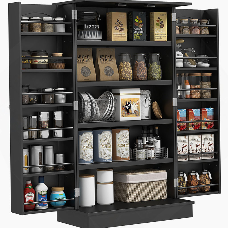 Garde-manger avec tablettes réglables, portes, Noir