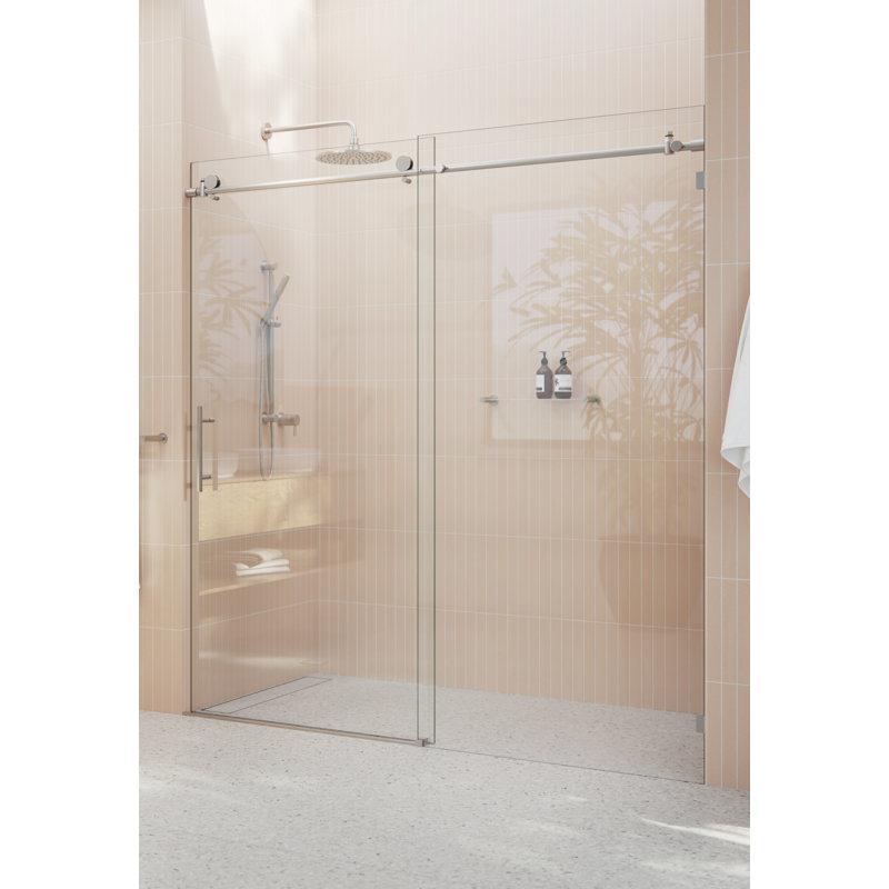 Eclipse 64 - 68 in. x 78 in. Fully Frameless Sliding Shower Door, Brushed Nickel