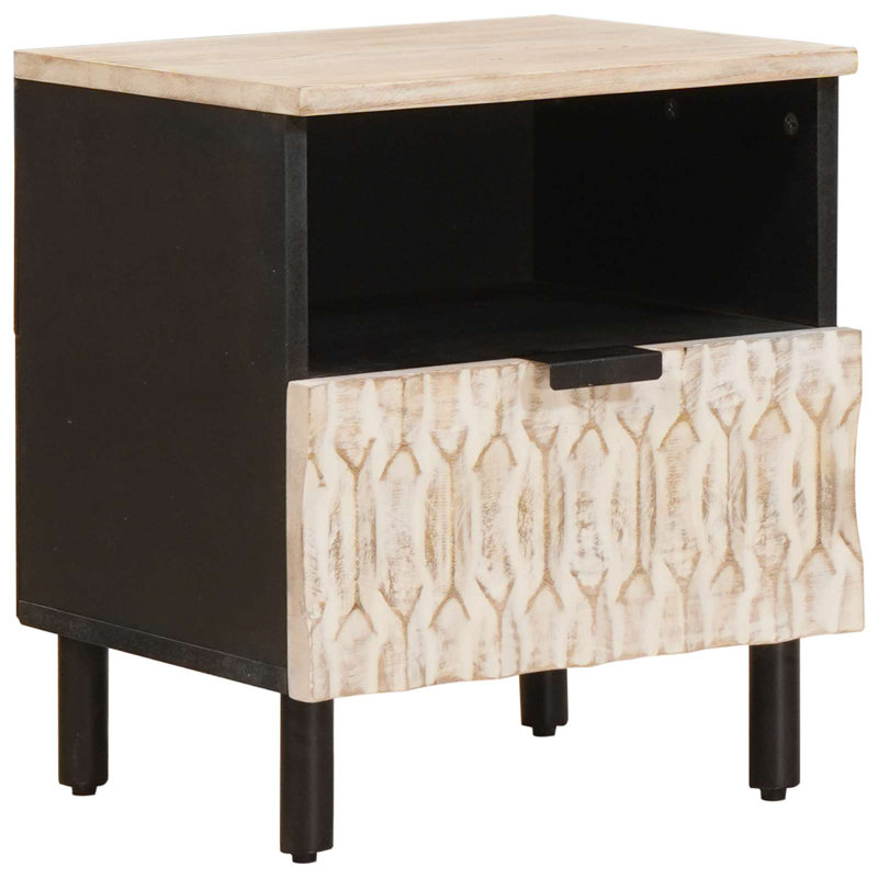 40cm W Solid Wood Bedside Table, White