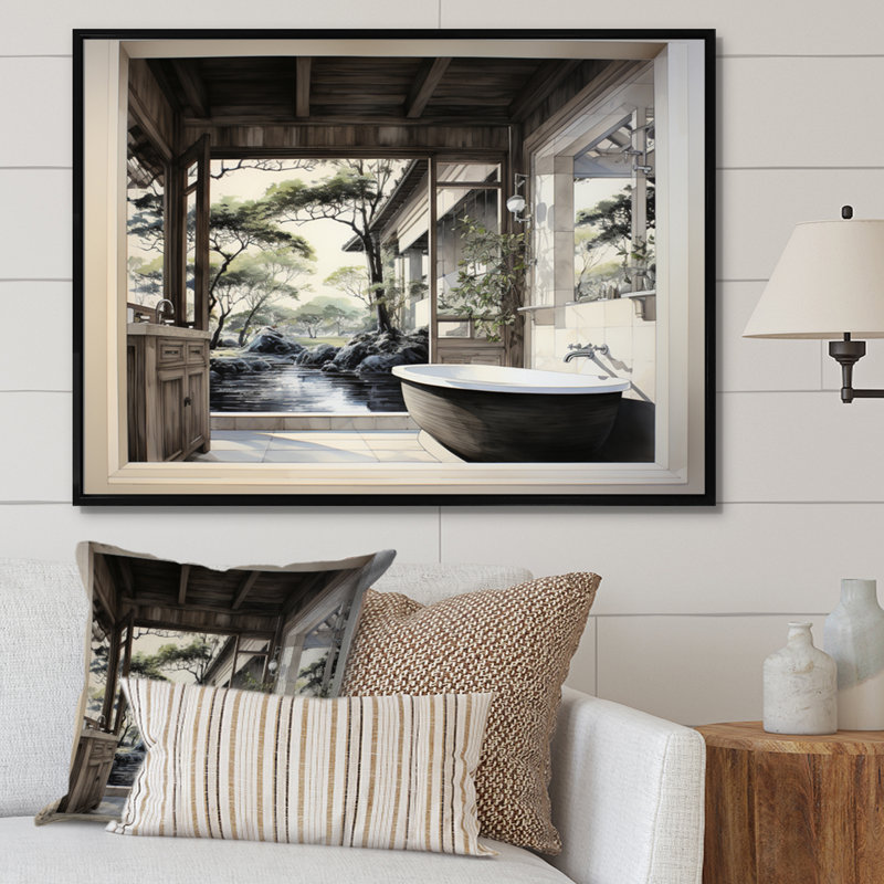 Bathroom Contemporary Zen III " Bathroom Contemporary Zen III ", 24" H x 32" W x 1" D, Black Floater Framed