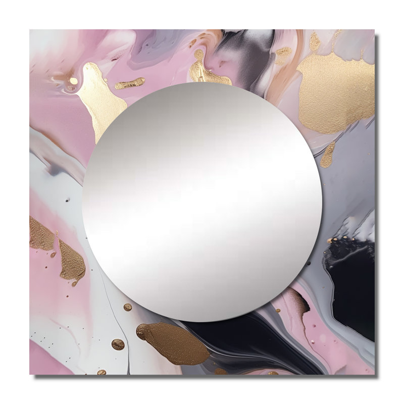 Jadzia - Grand miroir carré abstrait en marbre pour décoration murale, 23 po x 23 po