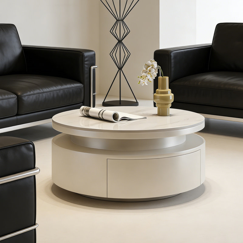 Table basse simple avec rangement, Blanc, Blanc / Gris