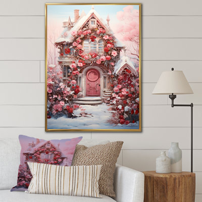 «Pink Christmas Wreath Farm Door I - Farmhouse Door», art mural