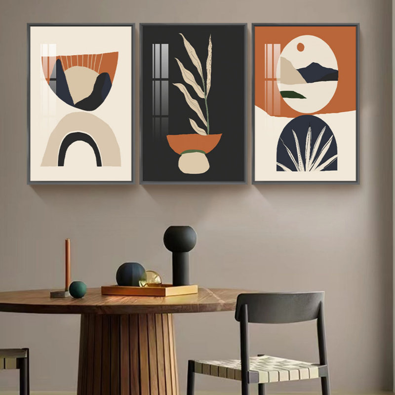 "Modern Geometric Art", impression sur toile abstraite encadrée, 3 pièces, H 17 po x l 37 po x P 4 po, Cadre noir