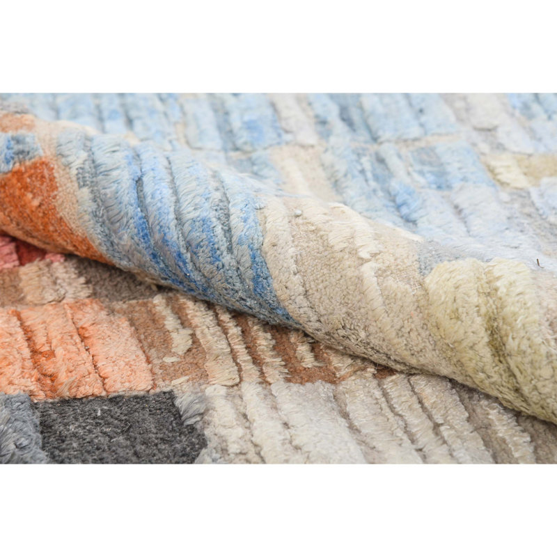 Abstract Area Rug in Orange/Blue/Ivory/Beige, Rectangle 9' x 12'