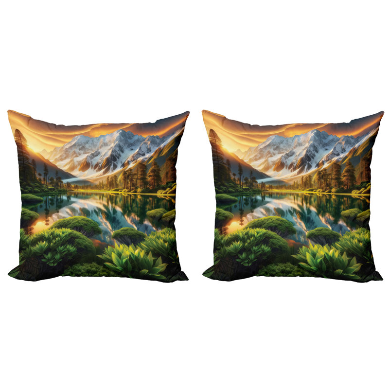 Housse de coussin sd1044_Ambesonne Lake 2Pack Nature Morning Scenery Peaks, H 16 po x l 16 po