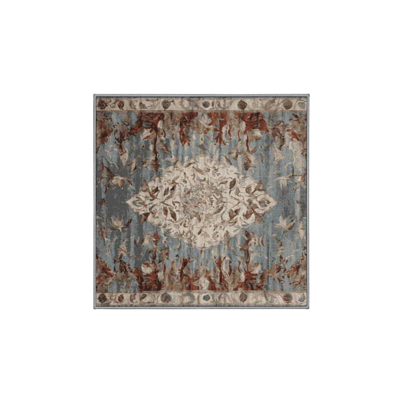 Machine Washable Gray Area Rug, Square 5'