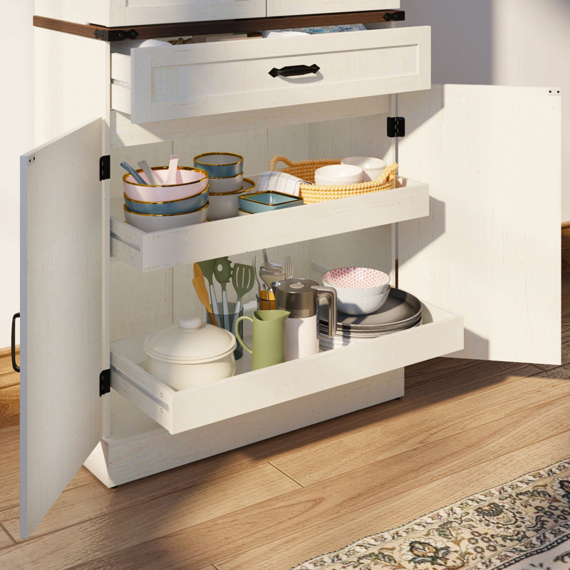 Garde-manger 71,3 po avec 6 tablettes de porte, 2 plateaux de rangement coulissants et 1 tiroir extérieur, Blanc